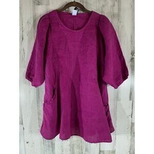 Match Point Tunic Top Size Small (Oversized) Fuchsia Pink Pockets‎ 100% Linen